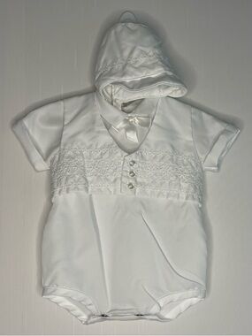 Vintage White Christening Special Occasion 3 Piece Baby Boy Outfit ✔️3-6M
